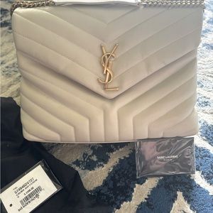 Authentic YSL Saint Laurent Medium Cream LouLou handbag gold hardware